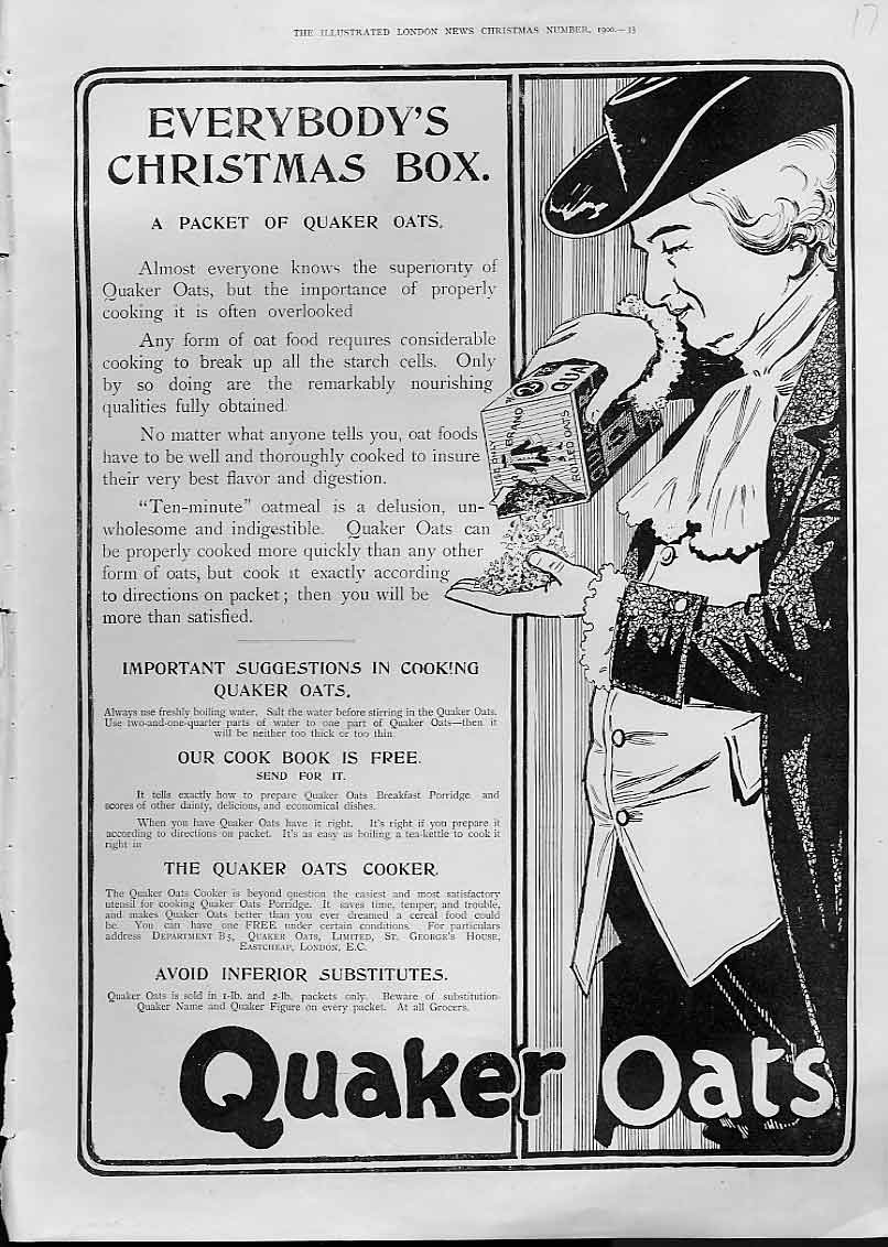 Original Old Antique Print Christmas Box Advertisment Quaker Oats 1900 Victorian