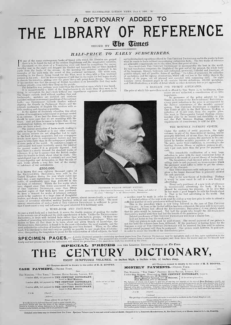Original Old Antique Print Times Library Reference Advertisment 1899 Victorian