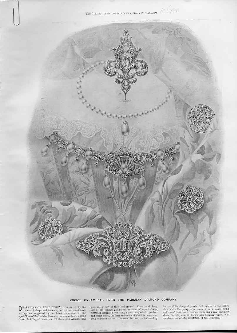 Original Old Antique Print Pearls Parisan Diamond Co Burlington Arcade *2