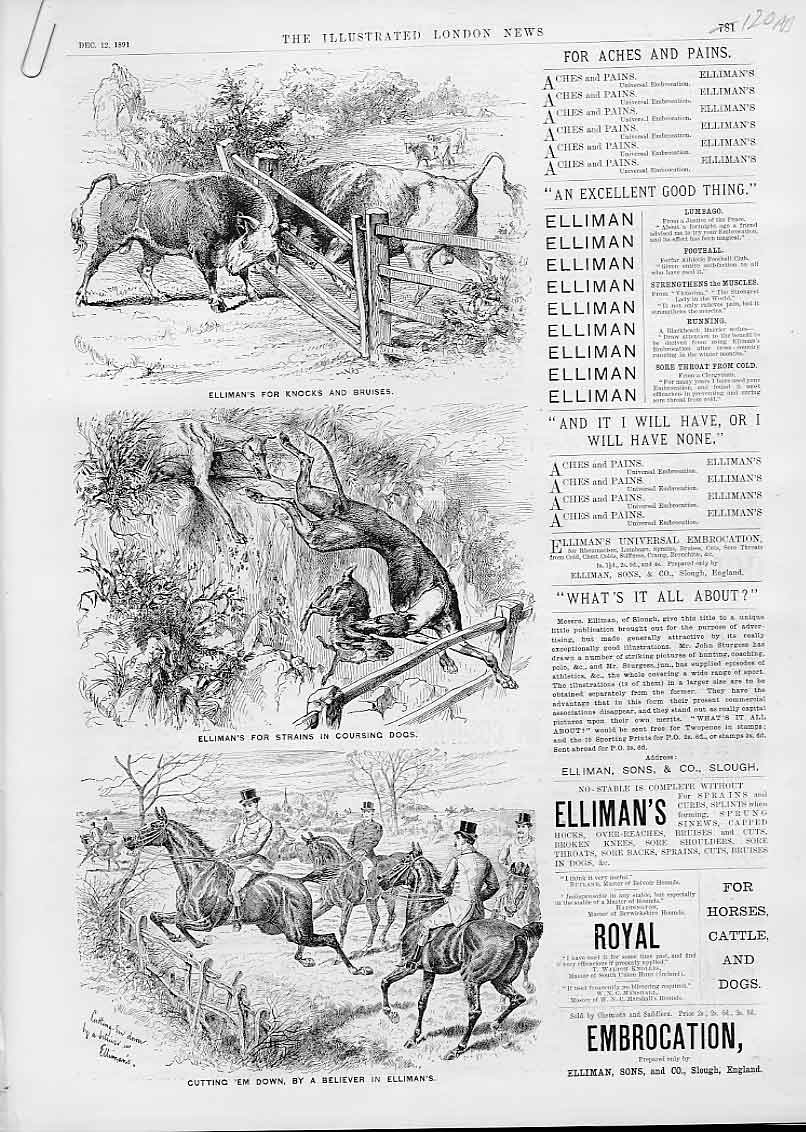 Original Old Antique Print Ellermans Farmers Hunt & Horse Advertisment