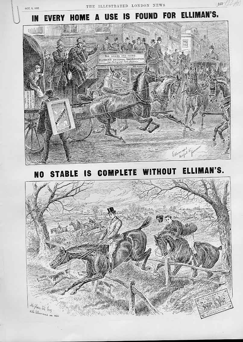 Original Old Antique Print Ellermans For Hunters & Horse Advertisment *2