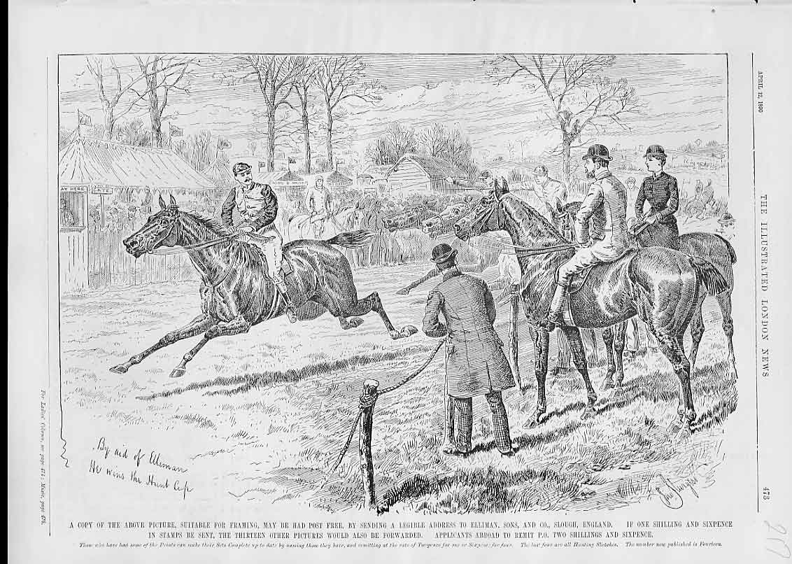 Original Old Antique Print Wins Hunt Cup Advertisment Ellimans Embrocation