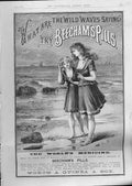Original Old Antique Print Wild Waves Say Beechams Pills Advertisment 1888 19th