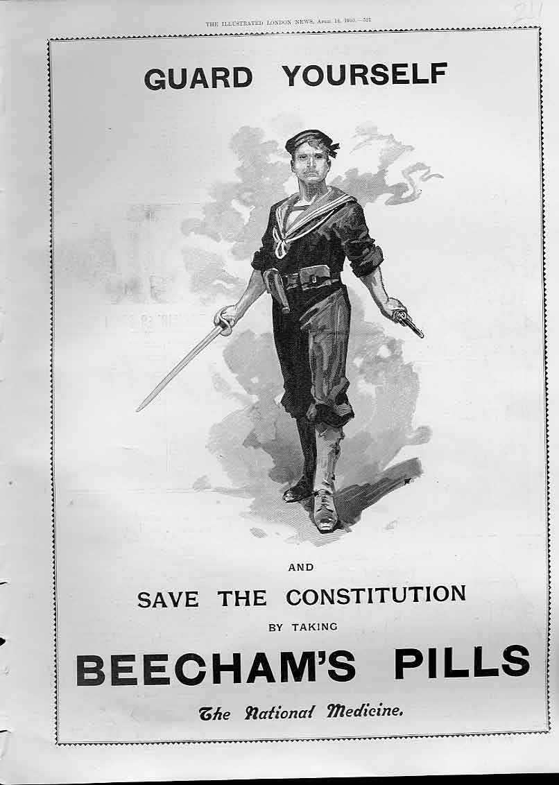 Original Old Antique Print Guard Yourself Advertisment Save Constitution