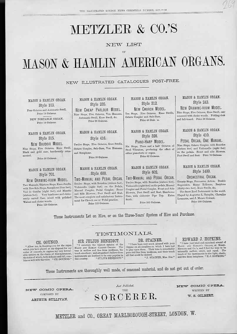 Original Old Antique Print Metzler & Co American Organs Advertisment 1877 19th