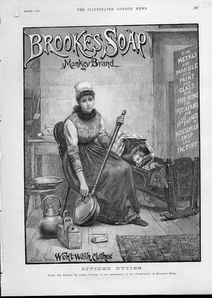 Original Old Antique Print Bed Warmer Advertisment Monkey Brand Soap 1890 19th