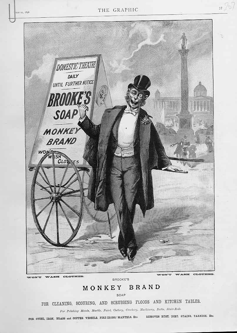 Original Old Antique Print Domestic Theatre Advertisment Monkey Brand Soap