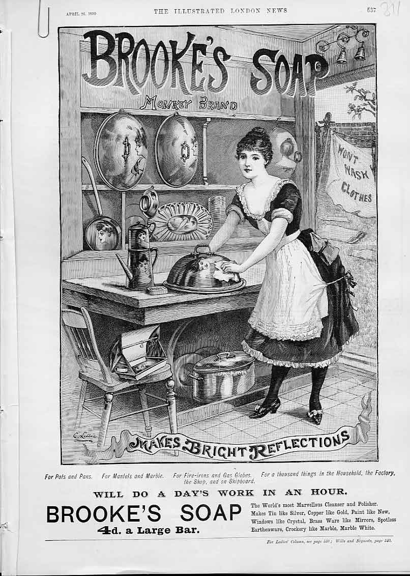 Original Old Antique Print Brookes Soap Advertisment No Monkey 1890 Victorian
