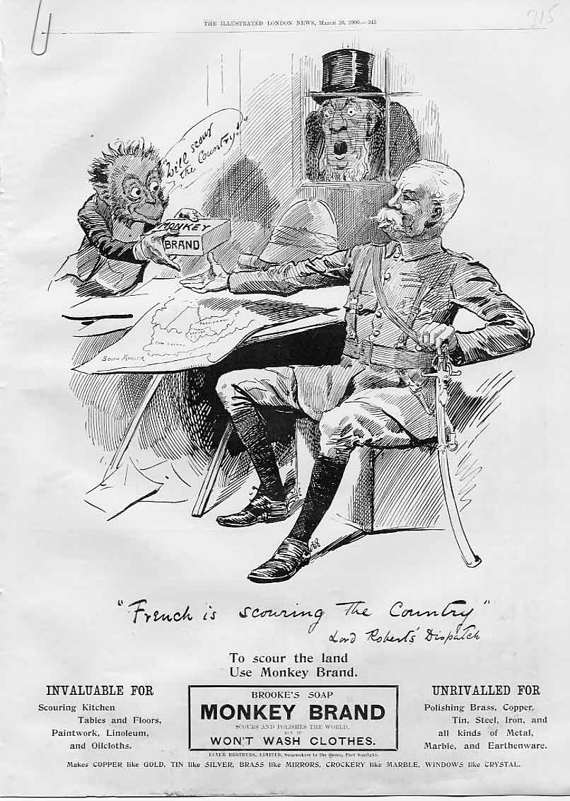 Original Old Antique Print Lord Roberts Advertisment Monkey Brand Soap 190 20th