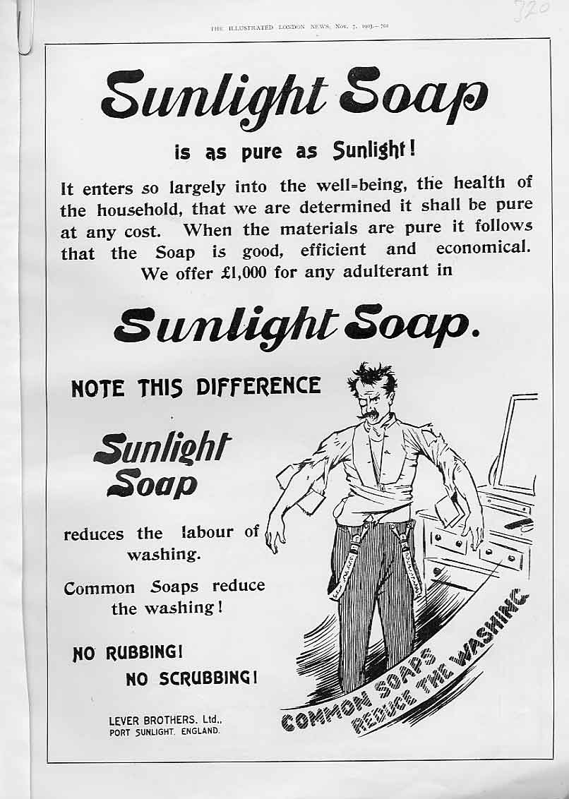 Original Old Antique Print Note The Difference Advertisment Sunlight Soap