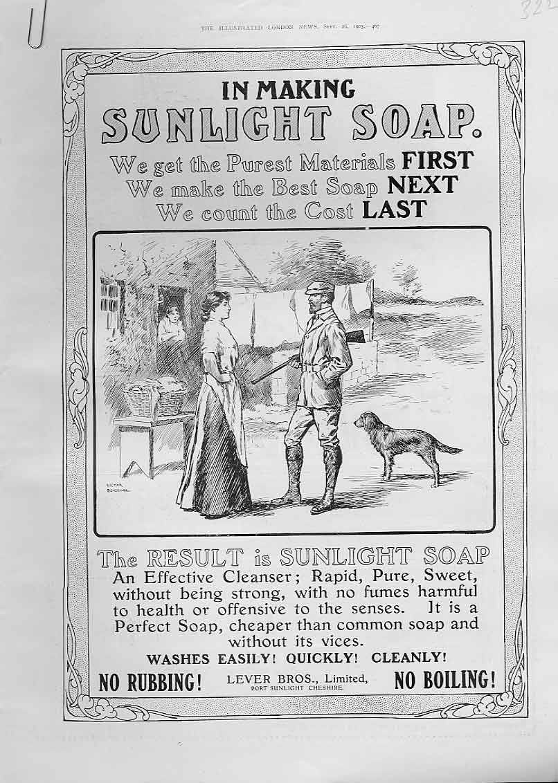 Original Old Antique Print Maqking Sunlight Soap Advertisment 1903 Lever 20th