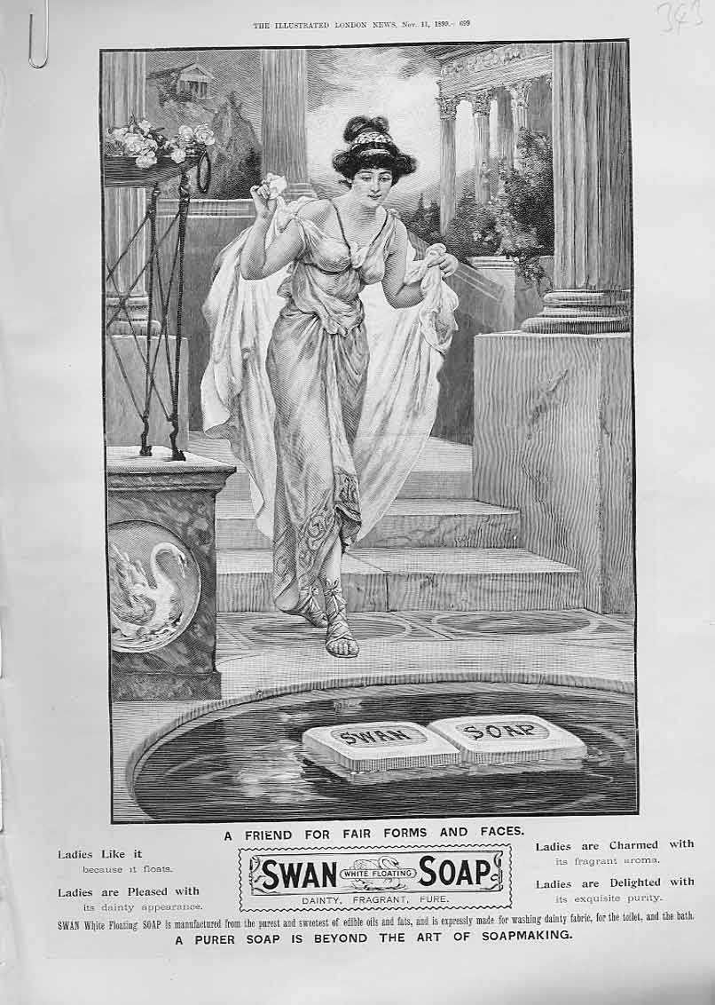 Original Old Antique Print Swan Soap Advertisment Fair Forms & Faces
