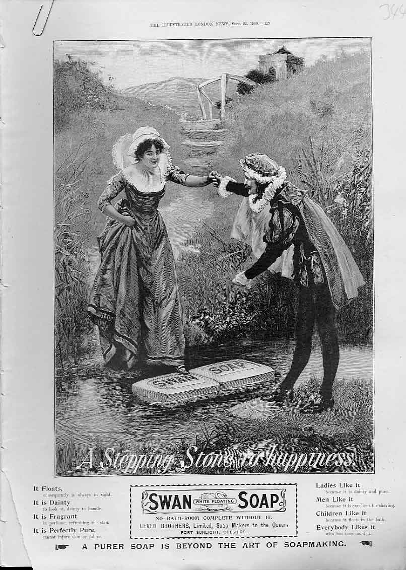 Original Old Antique Print Swan Soap Advertisment A Stepping Stone 1900 20th