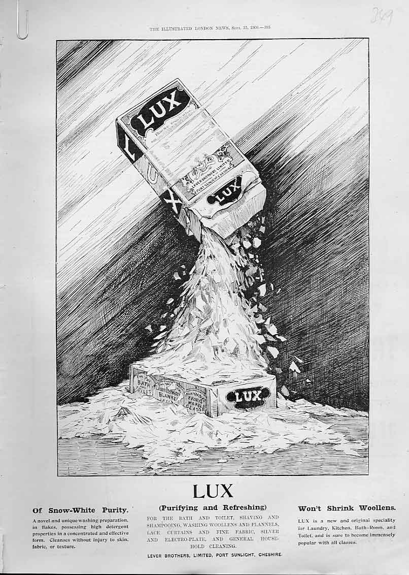 Original Old Antique Print Lux Snow White Advertisment Lever Soap 1900 Victorian