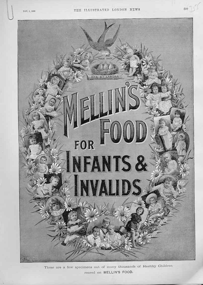 Original Old Antique Print Mellins Food Advertisment Infanys & Invalids