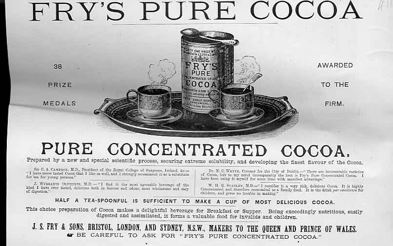 Original Old Antique Print Fry'S Pure Cocoa Advertisment 38 Prize Medals