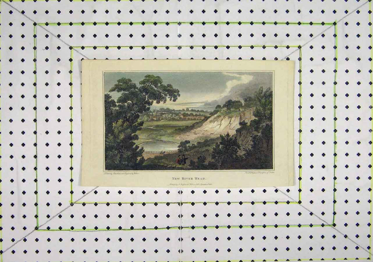Original Old Antique Print 1810 Colour View River Head Country Scene Warren