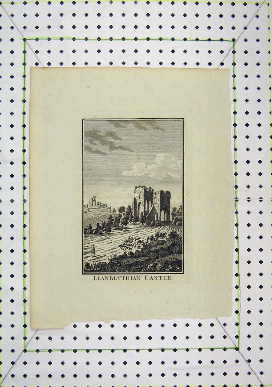 Original Old Antique Print Llanblythian Castle Wales Country Scene