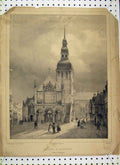 Original Old Antique Print Street Scene Eglise Sauveur Bretagne