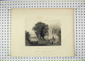 Original Old Antique Print France View Caudebec Seine Church Tower
