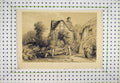 Original Old Antique Print House Country Lane Fence Drawing