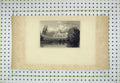 Original Old Antique Print Mansion House Lake Country Scene Trees