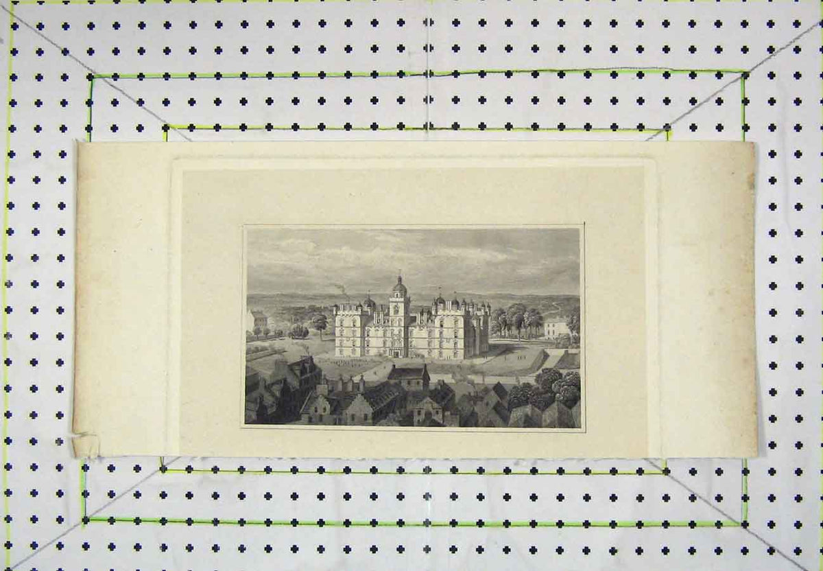Original Old Antique Print View Large Castle Country Scene Garden