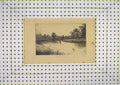 Original Old Antique Print Country Scene Broadwater Man Fishing