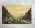 Original Old Antique Print View Country Road Mountain Scene Rocks
