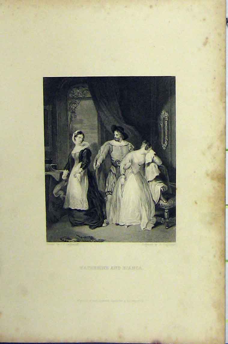Original Old Antique Print C1850 Scene Katherine Bianca Engleheart Victorian