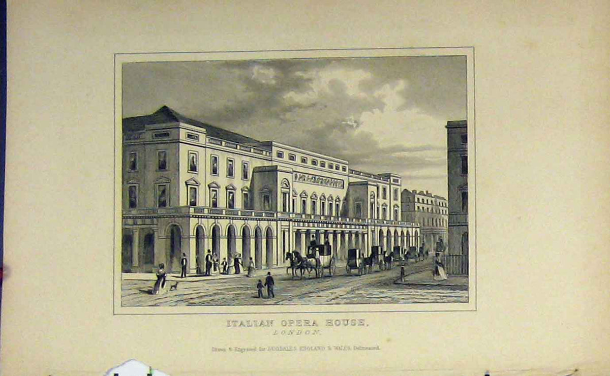 Original Old Antique Print Dugdales View Italian Opera House London C1850 19th