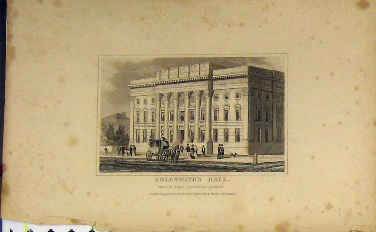 Original Old Antique Print View Gsmith'S Hall Foster Lane London C1850 Dugdales
