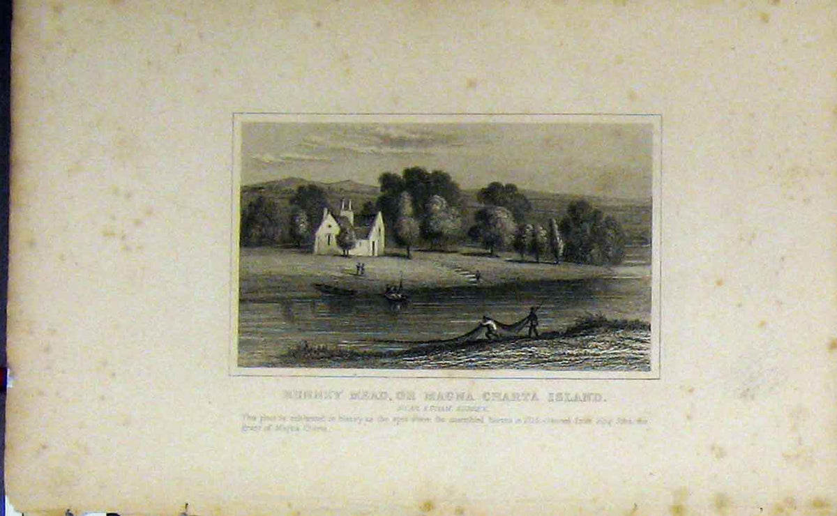 Old Antique Print Runney Head Magna Charta Island Surrey C1850 Dugdales 19th