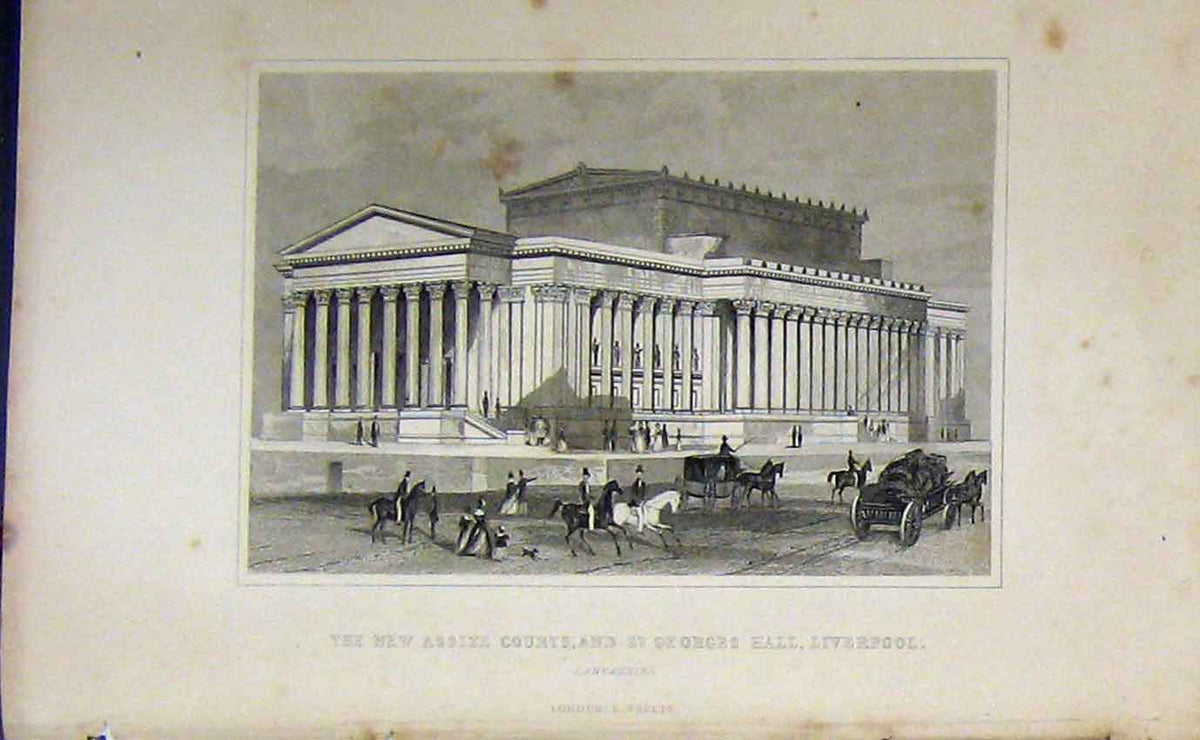 Old Antique Print C1850 Assize Courts St Georges Hall Liverpool Dugdales 19th