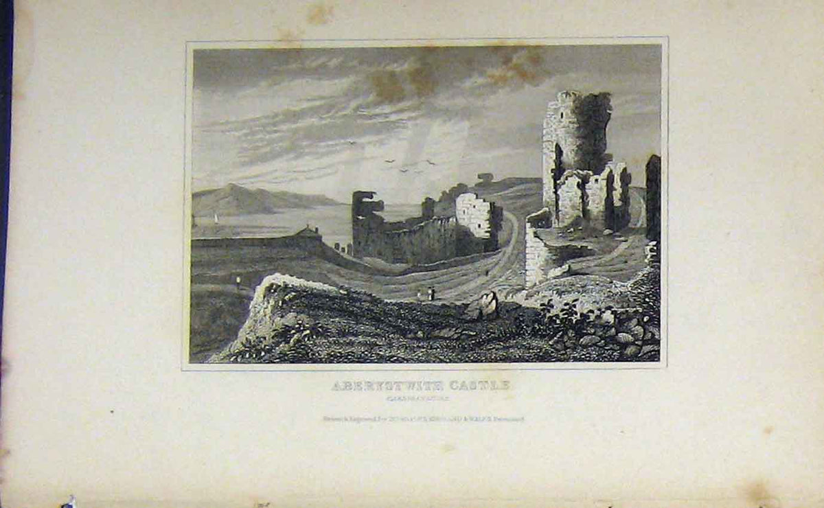 Original Old Antique Print C1850 View Aberystwith Castle Cardiganshire Dugdales