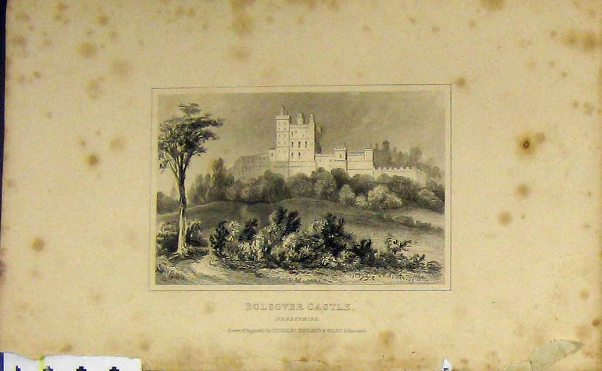 Old Antique Print C1850 View Bolsover Castle Derbyshire England Dugdales 19th