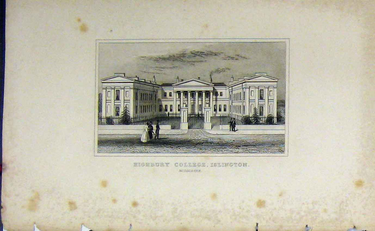 Original Old Antique Print *0066 C1850 View Highbury College Islington England