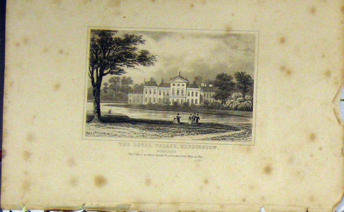 Original Old Antique Print 1819 View Royal Palace Kensington Middlesex Victoria