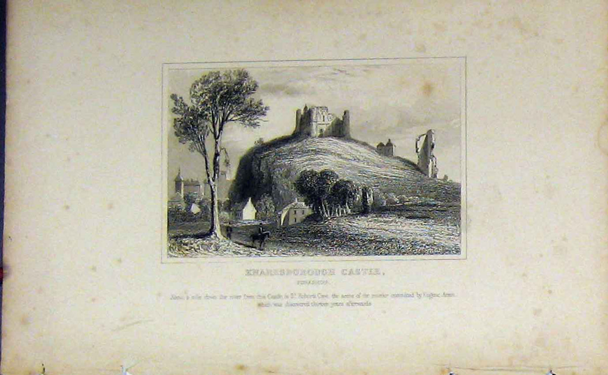 Original Old Antique Print C1850 View Knaresborough Castle Yorkshire Victorian