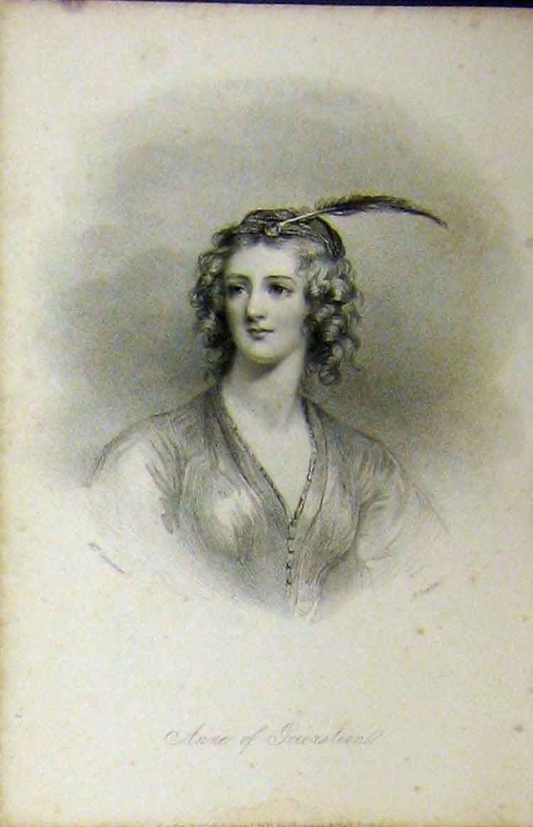 Original Old Antique Print 1833 Portrait Anne Geierstein Steel Engraving 19th