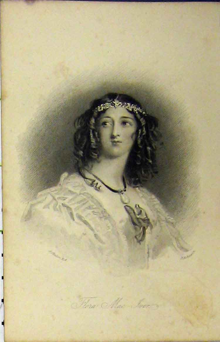 Original Old Antique Print Steel Engraving Portrait Flora Mac-Ivor C1850 19th