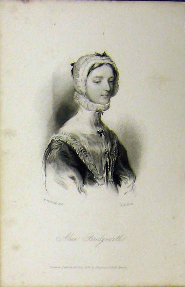 Original Old Antique Print 1833 Steel Engraving Portrait Alice Bridgnorth 19th