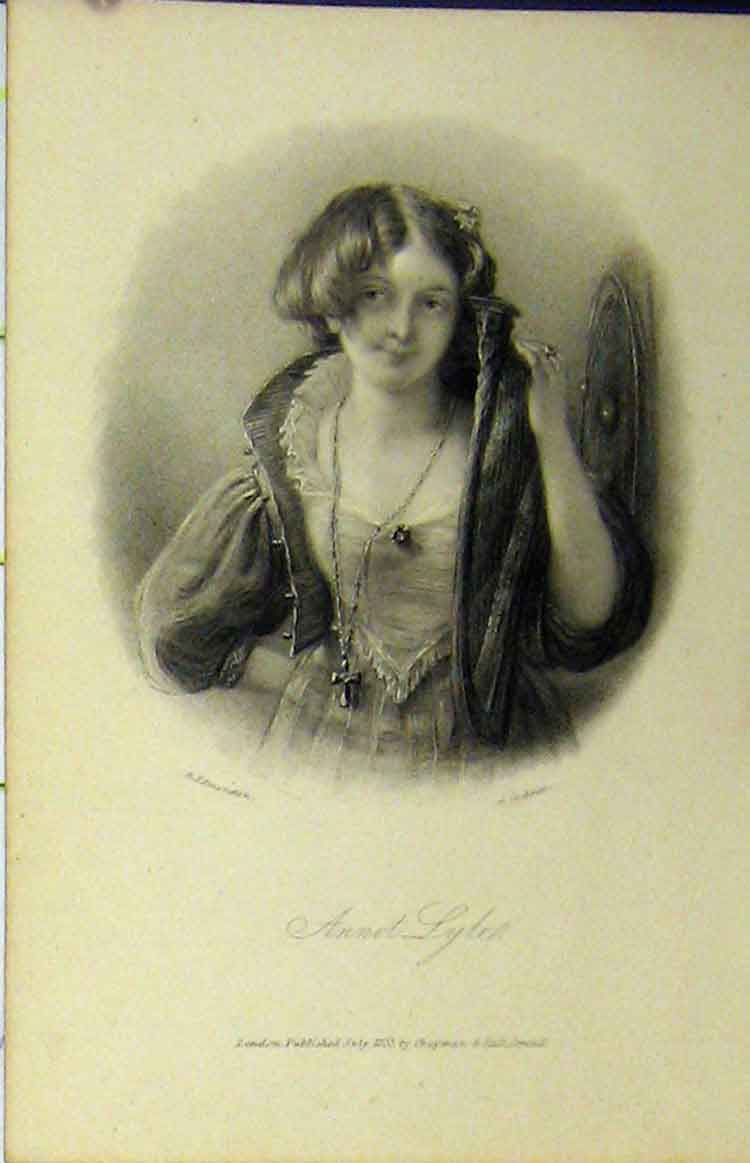 Original Old Antique Print 1833 Steel Engraving Portrait Annot Lyle 19th