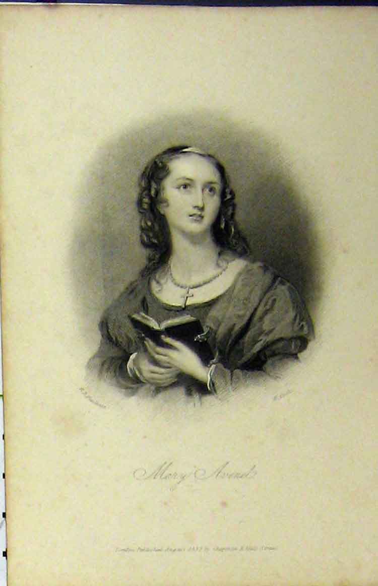 Original Old Antique Print 1832 Steel Engraving Portrait Mary Avenel 19th