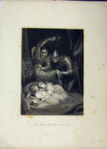 Original Old Antique Print C1850 Scene Murder Princess Tower Sier Payne 19th