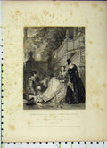 Original Old Antique Print Scene Walter Scott Kenilworth Wayland Robsart Janet
