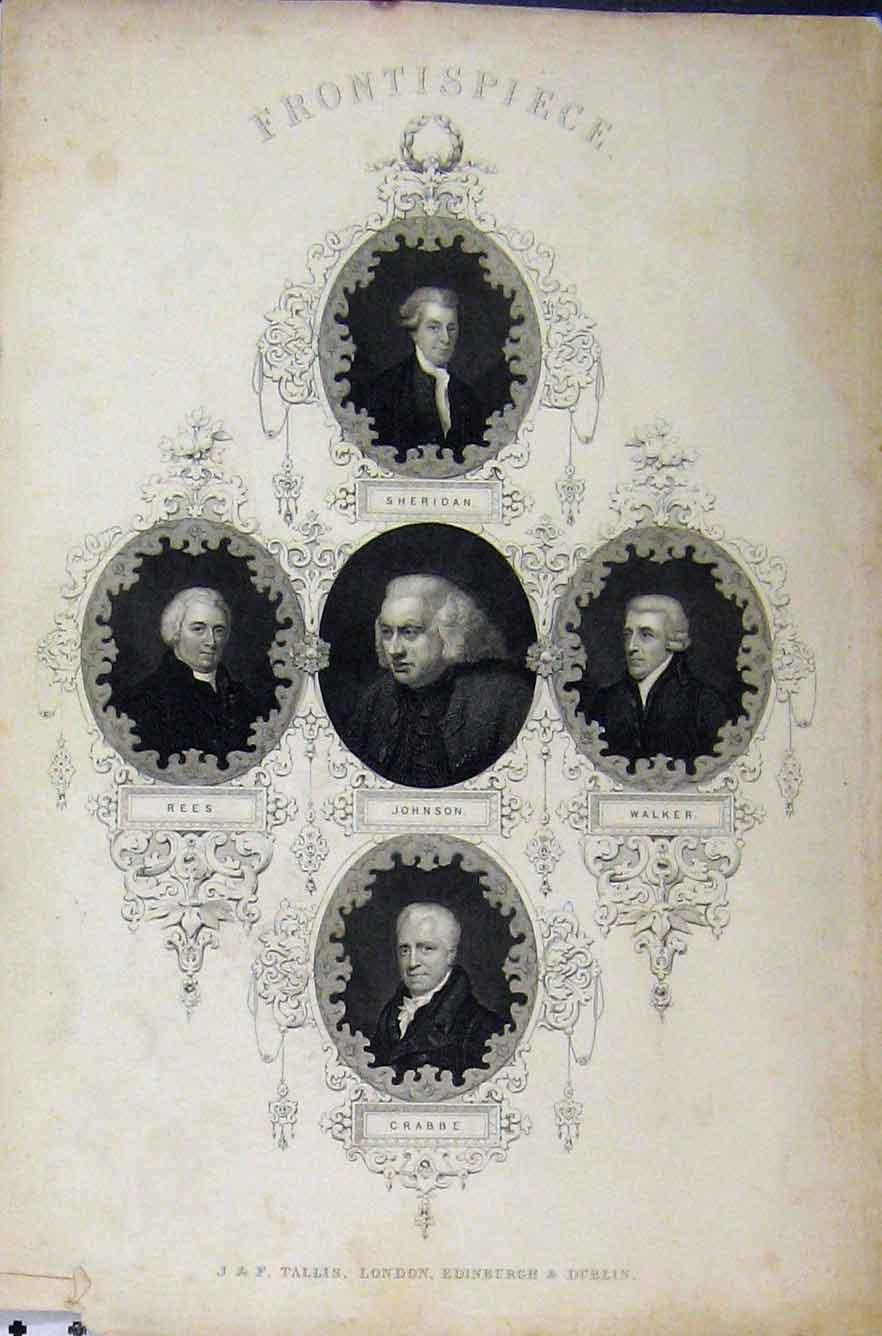 Original Old Antique Print C1850 Portrait Sheridan Rees Johnson Walker Crabbe