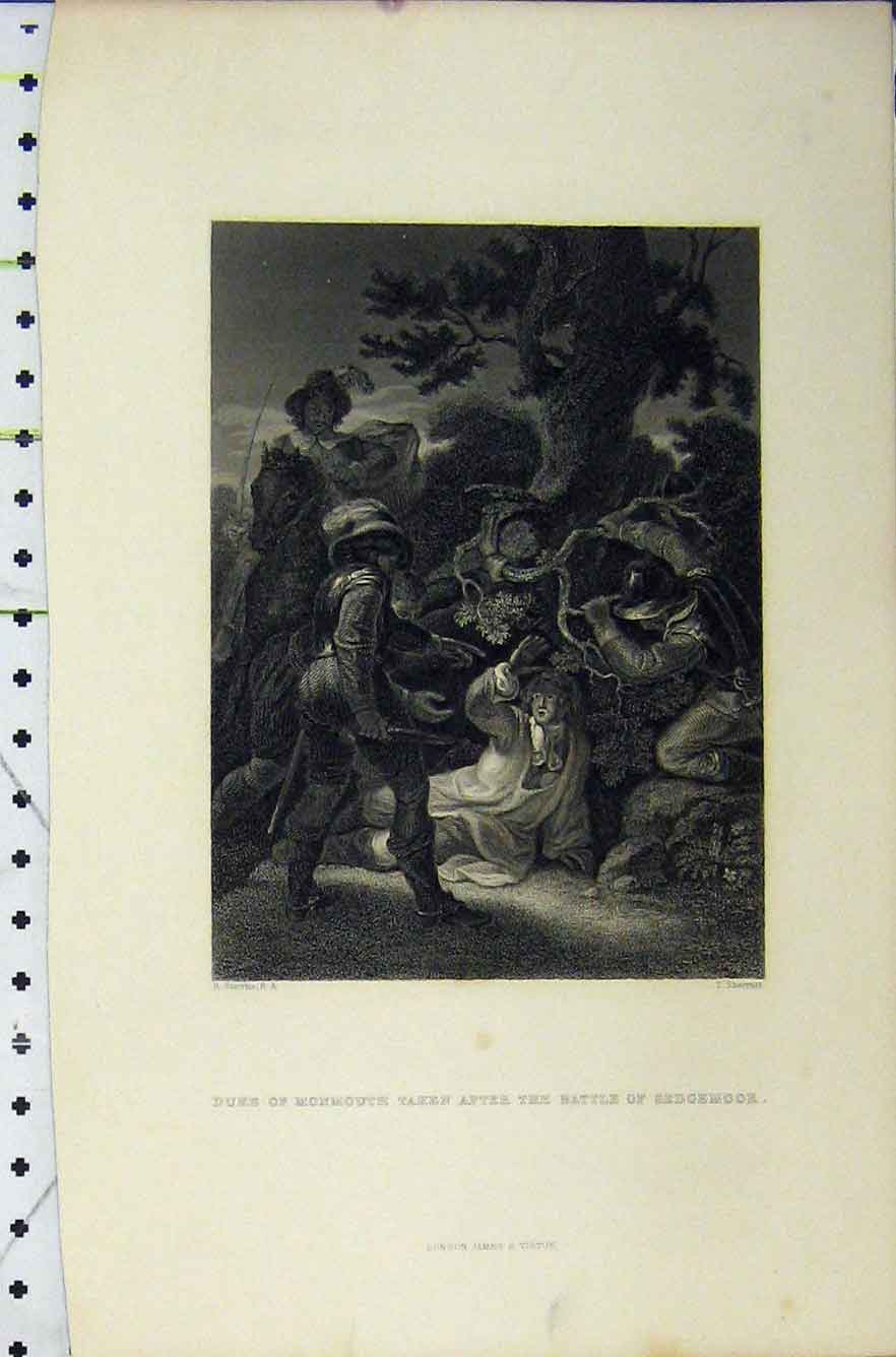 Old Antique Print C1850 Duke Monmouth Battle Sedgemoor War Scene Sherratt 19th