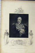 Original Old Antique Print C1850 Engraving Portrait Viscount Exmouth Victorian