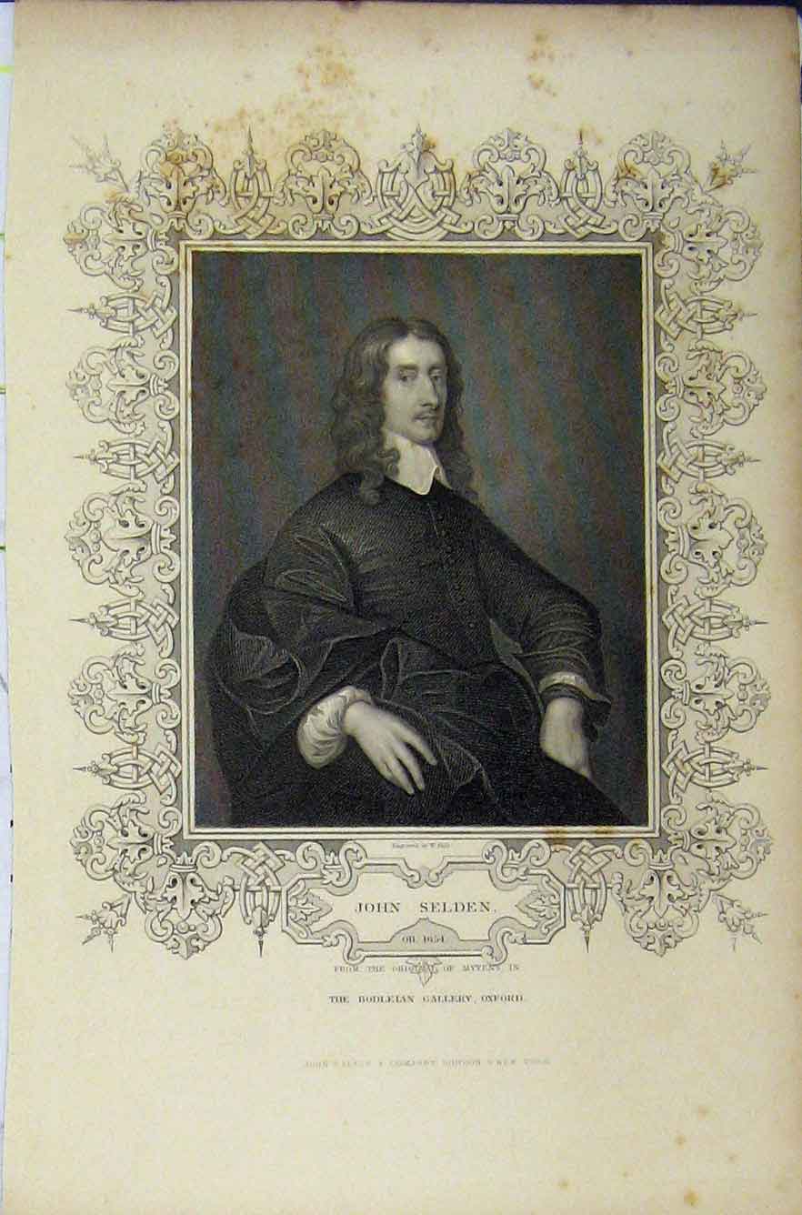 Original Old Antique Print C1850 Portrait John Selden Bodleian Gallery Oxford